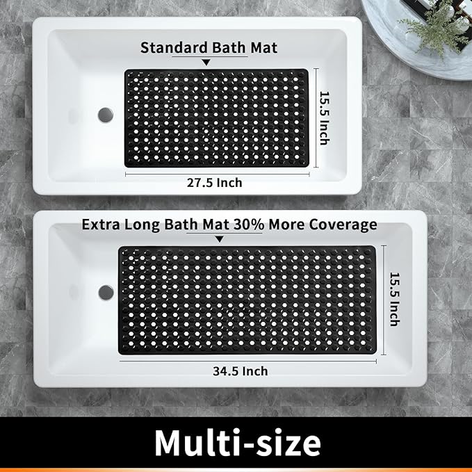 Yimobra Bathtub Mat Non Slip, 27.5"x15.5" Machine Washable Shower Floor Mat, Soft on Feet, Bathmat with Drain Holes and Suction Cups, Bathroom Essentials, Black