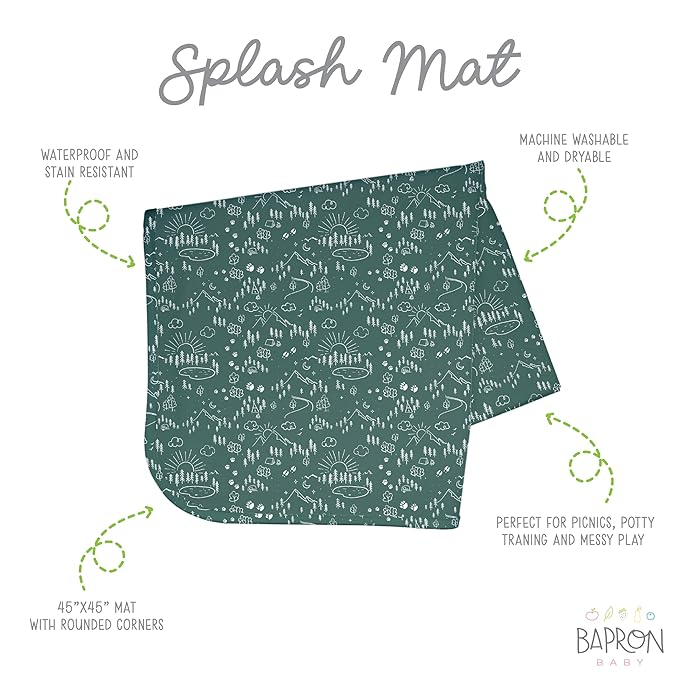 BapronBaby Pine Forest Splash Mat - Waterproof Catch-All for Under High Chairs, Floors, Tables, Playtime or Arts & Crafts - Machine Washable - 45" x 45”