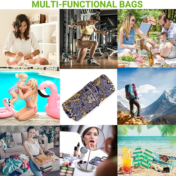 visesunny Golden Paisley Pattern 2Pcs Wet Bag with Zippered Pockets Washable Reusable Diaper Bag for Travel,Beach,Pool,Daycare,Stroller,Diapers,Dirty Gym Clothes, Wet Swimsuits, Toiletries