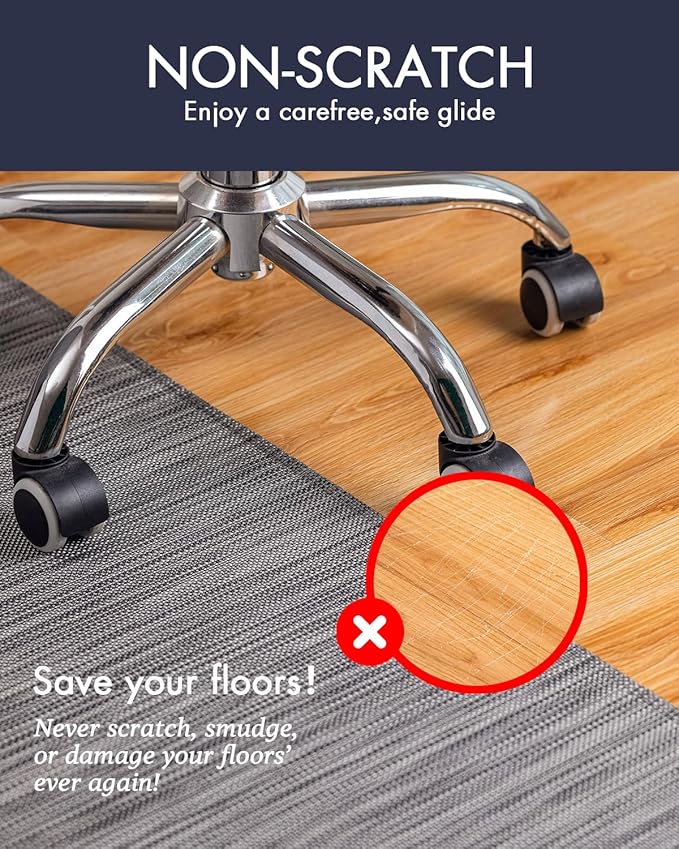 BARoyal Office Chair Mat for Hardwood Floor Under Desk Computer Rolling Chair Mat for Wood/Tile Floor Non-Slip Heavy Duty Desk Rug PVC Plastic Hard Floor Protector 46"x 60" (Gray)