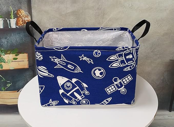 DUYIY Rectangle Gift Storage Basket Home Shelf Storage Basket Organizer Box Clothes Laundry Hamper Nursery Basket Laundry Basket with Handles (Spacecraft)