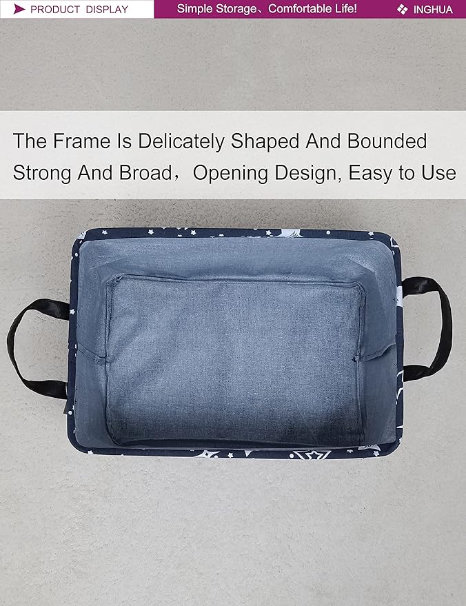 INGHUA Rectangular Storage Basket Fabric Organizer Bin for Toys,Books,Clothes,Gifts,Pets-Perfect for Home,Office,Nursery,Dorm,Shelf(Rec-Blue star )