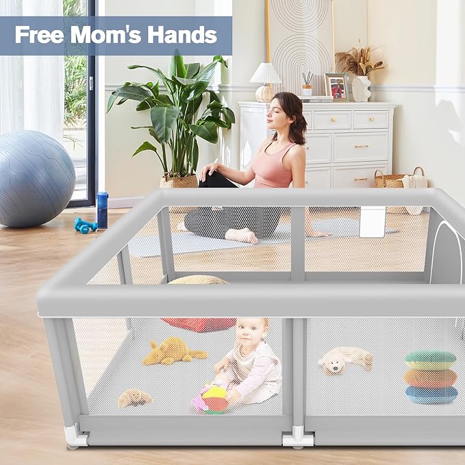 Baby Playpen for Babies and Toddlers 50 x 50 inch, Play Yards Indoor & Outdoor, Sturdy Safety Play Pen with Soft Breathable Mesh, Baby Fence