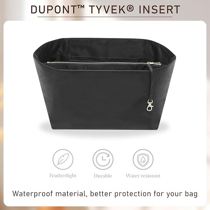 Doxo Tote Bag Organizer Insert Compatible with Long Champ Medium, G.oyard PM, Neverfull MM and More, Light Waterproof DupontPaper le pliage Longchamp Medium Organizer Insert(Black, M)