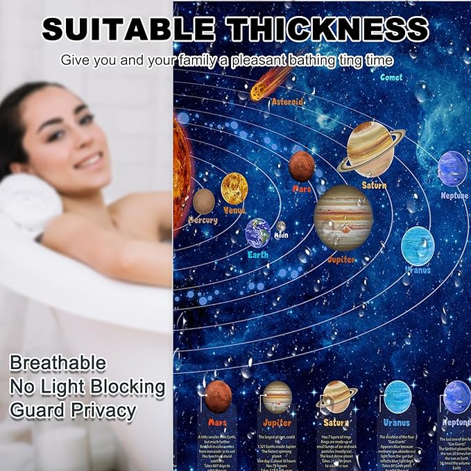 Mocsicka Galactic Outer Space Shower Curtain Boys Nebula Universe Planet Bath Curtain Science Theme Waterproof Bathroom Accessories Decor with 12 Hooks