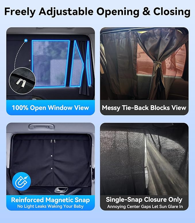 Nmoiss [2026 Upgraded] Car Window Shades for Baby [Blocks 100% UV & Harsh Sunlight] (2 Pack) Double Layer Side Window Curtains Roll Windows Down Privacy Full Covers/Half Shade Options Large
