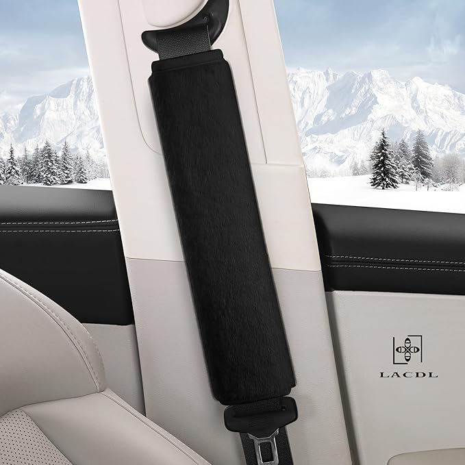LACDL Extra Long Seatbelt Cover Super Soft Furry for Adults Kids Women & Men, Thick Plush Full Car Seat Belt Strap Cushion, Fluffy Shoulder Pad Protector, Auto Interior Accessories, Black, 13in, 2pcs
