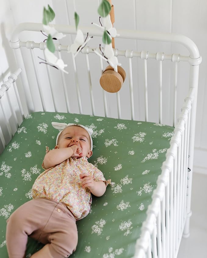 Baby Crib Mobile – Wooden Hanging Nursery Baby Mobile for Crib, Nursery Decor for Boys & Girls, Perfect Shower Gift (White Butterflies) Also Fits Bassinets, Sorrel + Fern