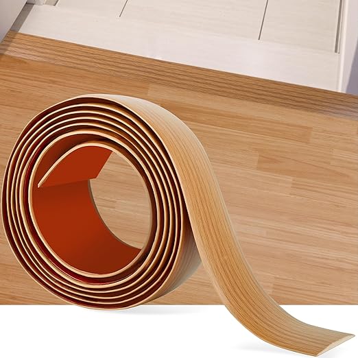 3.3Ft Floor Transition Strip Self Adhesive Vinyl Cover Floor Strip Flat Divider Transition Strip Wood Grain Design for Laminate Floor Gaps and Doorway Transitions (3.3Ft x 2 Inch, Light Brown)