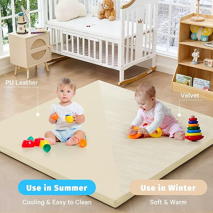 Waterproof Baby Play Mat for Floor 1.3"Thick Memory Foam 47 * 47 Cushion Playpen Playmat Tummy Time Crawling Mat Nursery Rug Pad Mattress Create Soft & Safe Area for Infants,Toddler,Kids,Beige