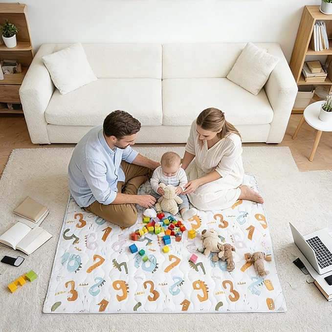 Viviland Baby Mats for Floor, 50x50 Inch Playpen Mat, Thick Cushioning Padding Playmat for Baby and Toddlers Infants, Non-Slip & Machine Washable, Blue Numbers
