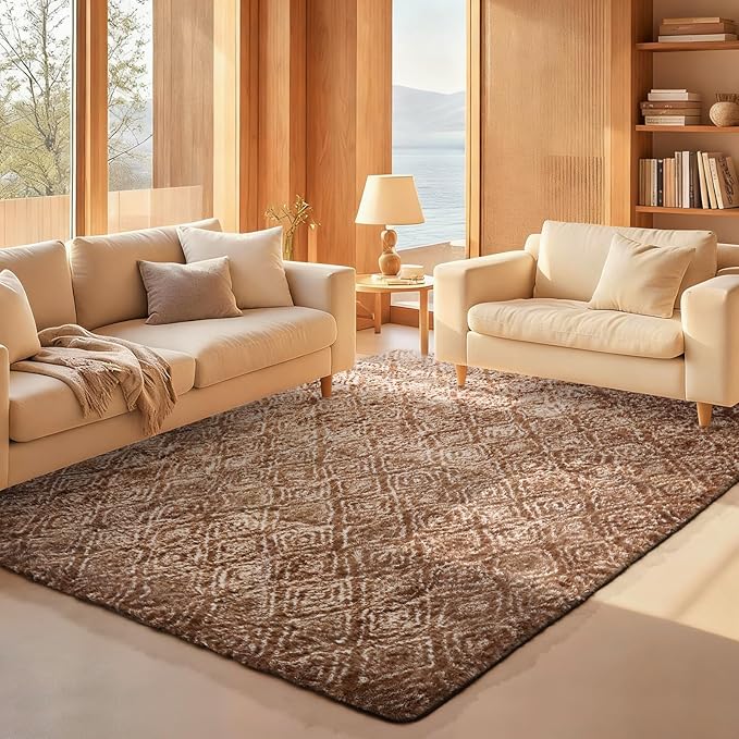 Ophanie Area Rugs for Bedroom Living Room,Color Brown and White,Size 5' x 7',Shape Rectangular