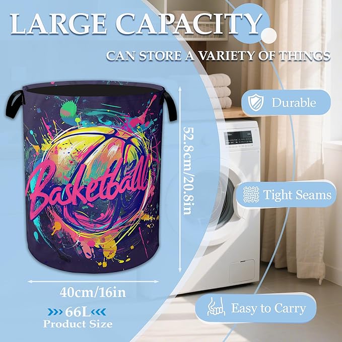 Basketball Graffiti Laundry Basket Collapsible Laundry Hamper Clothes Toy Storage Bin for Bathroom Bedroom Room Decor 16" X 20.8"