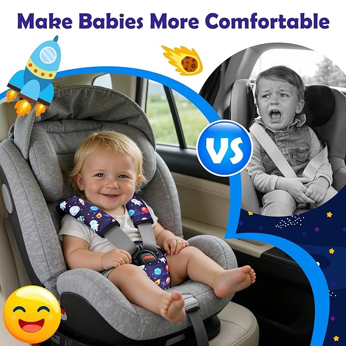 3 Pcs Car Seat Stroller Straps Pads for Baby, Newborn Soft Shoulder Strap and Crotch Covers, Universal Shoulder Straps Pads for Car Seat, Pushchair, High Chair (Starry Sky)