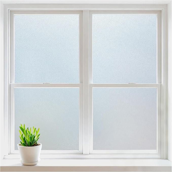 rabbitgoo Window Privacy Film, Frosted Glass Window Clings, Static Cling UV Heat Blocking Door Stickers for Home Bathroom, Removable Indoor Decal Coverings Day and Night, Pure, 35.4 x 393.7 Inches