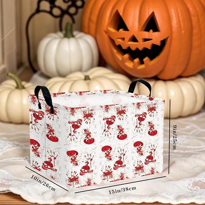 ASKETAM Halloween Basket Gift Terror Ghost Parties Decor Kid Trick or Treat Basket for Boys and Girls Rectangular Storage Bin Box (Blood Fingerprint)