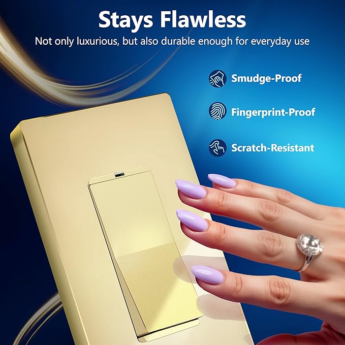LIDER Matte Finish Decorator Switch Cover, Screwless Wall Plate, Mid-Size 1-Gang 4.88" x 3.11", Unbreakable Polycarbonate Thermoplastic, UL Listed, LSWP-31M-GD5P, Gold, 5 Pack