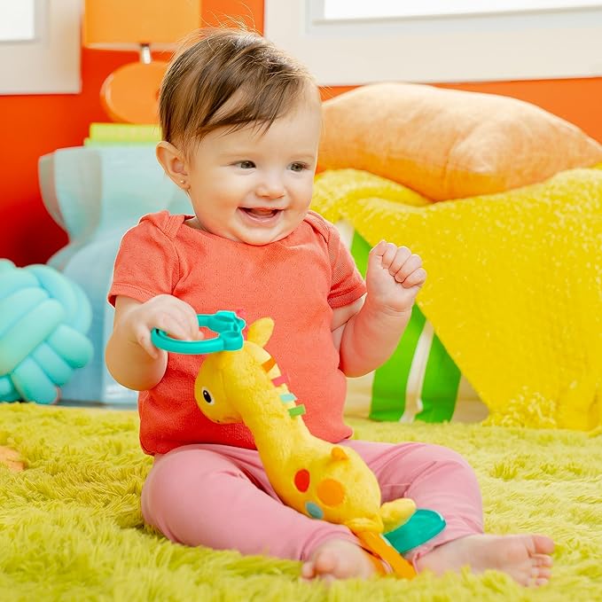 Bright Starts Safari Soother Rattle & Teether Toy for Stroller and On-The-Go - Giraffe - Unisex, Newborn + (Pack of 2)