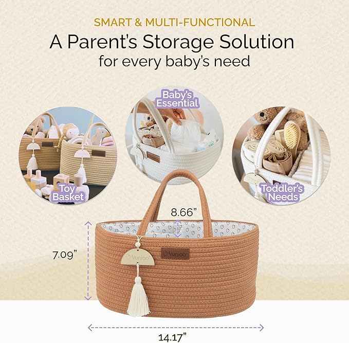 Yunioo Baby Diaper Caddy Organizer, Portable Nursery Storage Basket with Sturdy Handle Diaper Caddy Basket, Car Caddy for Diapers and Baby Wipes, Newborn Essentials