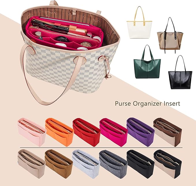 Vercord Felt Organizer Insert For Purse Handbag Tote Bag In Bag Inside Shaper Divider Neo Rose Slender Medium