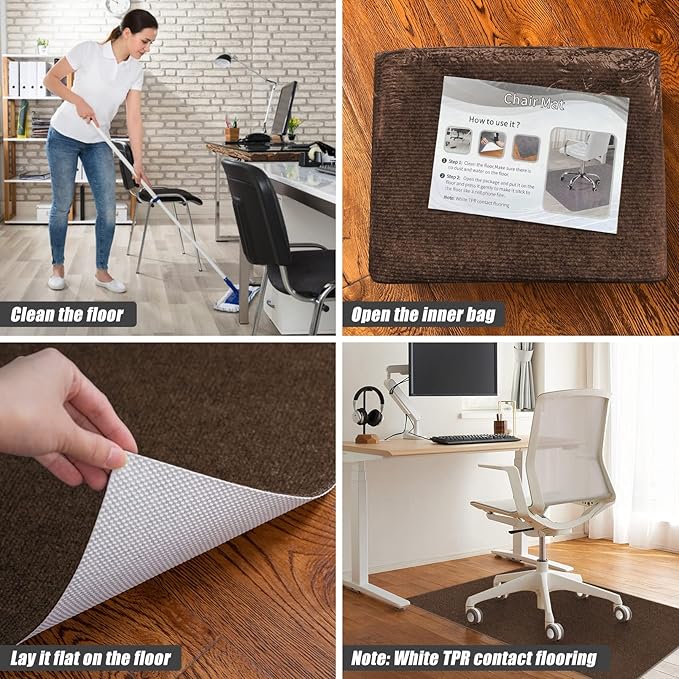 Sycoodeal Office Chair Mat for Hardwood Floor,Office Computer Gaming Chair Mat for Tile Floor,Large Floor Protector Rug,Anti-Slip,Easy to Clean,Coffee(48"x60")