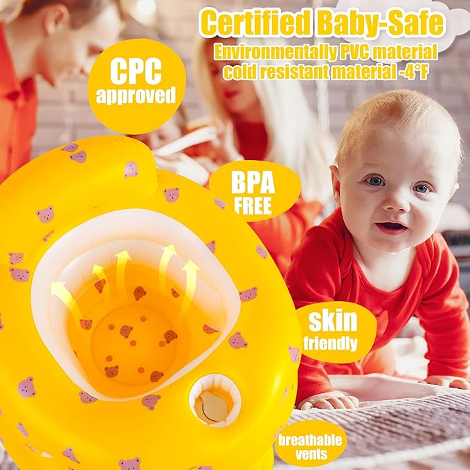 Upgraded Inflatable Baby Seat for 3-36 Months, Baby Chair Sit Me Up Floor Seat – Clip to Table Leg. No Tipping. + Front Guard Anti-Tip, Back Support for Infants Learning to Sit Up + Built-in Air Pump
