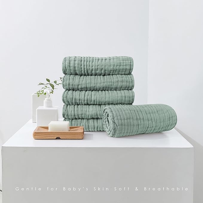 Spotted Play Muslin Burp Cloths 100% Cotton Large 20''x10'' Extra Soft and Absorbent Baby Wash Cloths Spit Up Rags - Baby Burping Cloth for Boys Girls Items(24 Pack Green)