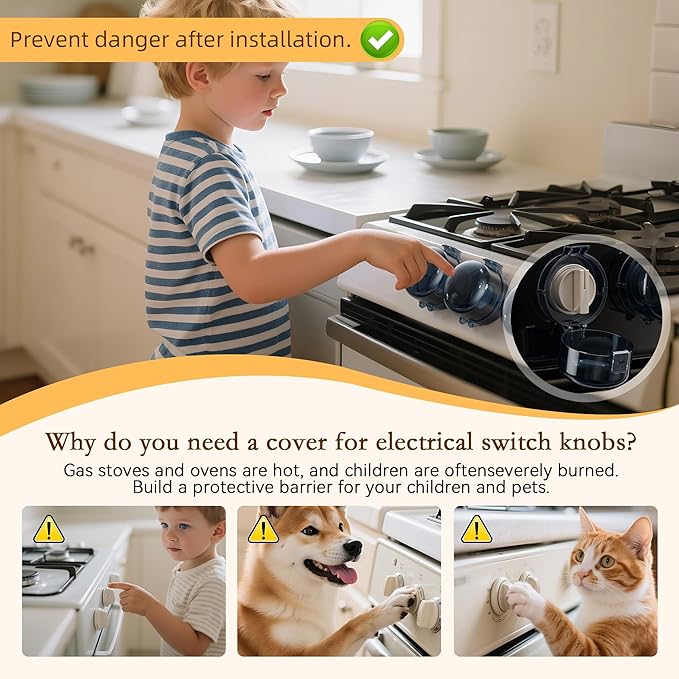 Upgraded Gas Stove Knob Covers Locks for Child Safety, Universal Size Gas Stove Knob Cover with 3M Adhesive, Baby Proof Prevent Accidental-6 Pack