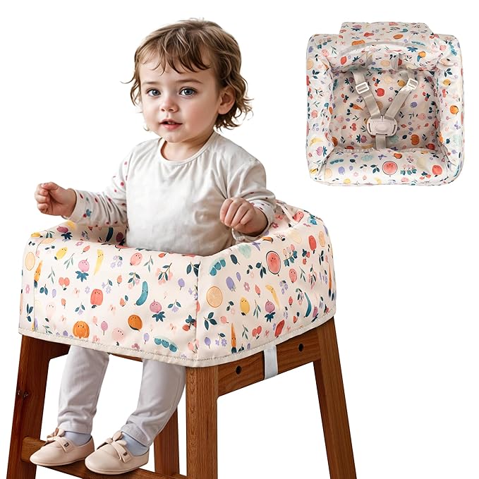 High Chair Cover for Baby Restaurant: Sprouterie Baby High Chair Covers for Restaurant Highchair with Safety Harness Stain and Slip Resistant Waterproof Portable for Outdoor Indoor Eating (White)