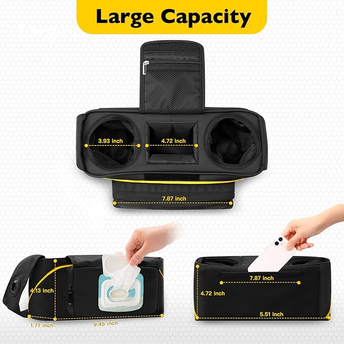 Upperkids Essentials Travel Bag for Doona Infant Car Seat Stroller, Organizer Bag with Cup Holder, Phone & Wipes Pockets, Large Capacity, Water-Repellent & Lightweight, Baby Essentials Storage