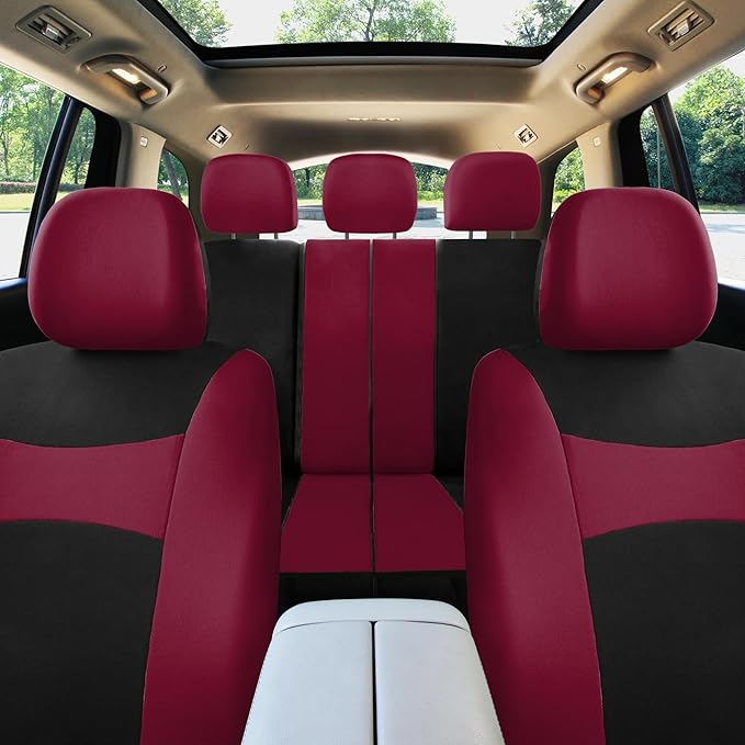 FH Group Car Seat Covers Full Set Cloth,Universal Fit combo,Washable Automotive Seat Covers,Low Back Front Seat Covers,Airbag Compatible,Split Bench Rear Seat for SUV,Sedan,Van Burgundy