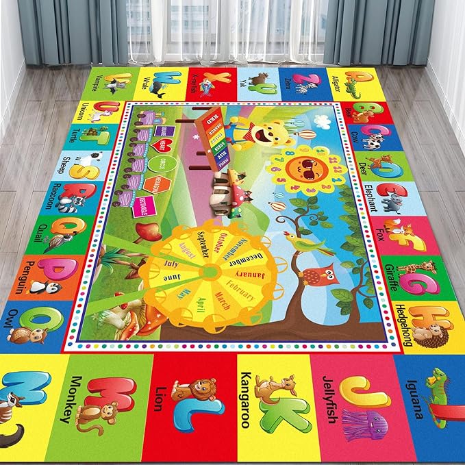 ABC Rug, ABC Play Mat for Kids Playroom, Alphabet Floor Mat,Classroom Elementary Preschool Rugs wtih ABC, Numbers, Animals - (78.7x59 Inches)
