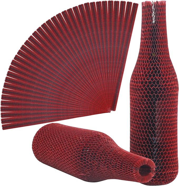 aromeili 36 Set Wine Bags for Travel Honeycomb Paper, Reusable Wine Bottle Protector Sleeves, Unbreakable Wine Travel Bags for Airplane Travel Transport Car Proof Safety Impact Resist Red