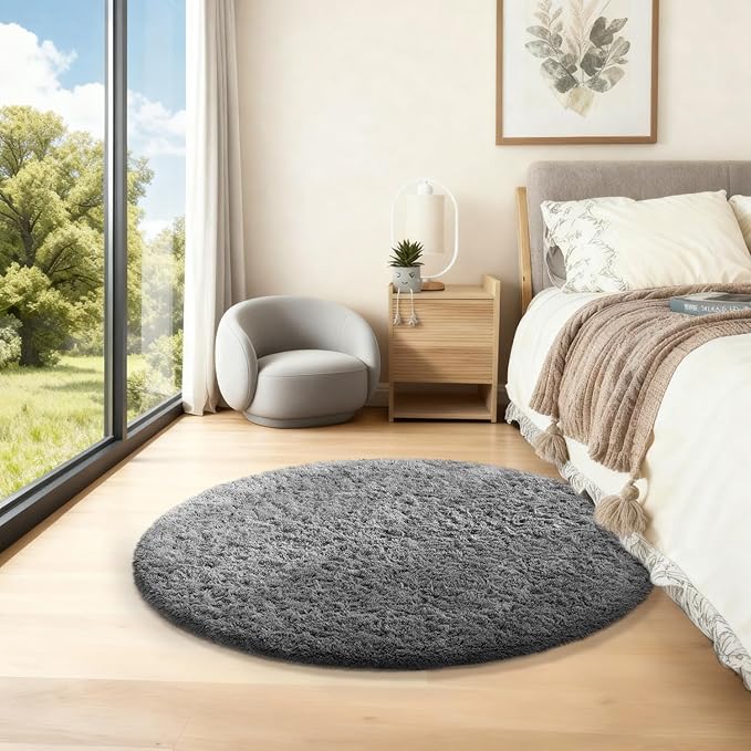 Ophanie Area Rugs for Bedroom Living Room,Color 1- Grey,Size 2',Shape Round