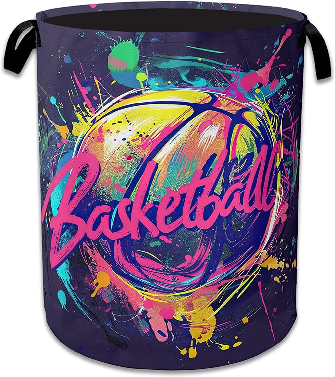 Basketball Graffiti Laundry Basket Collapsible Laundry Hamper Clothes Toy Storage Bin for Bathroom Bedroom Room Decor 16" X 20.8"
