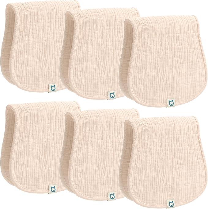 ROMY RO Muslin Burp Cloths Set, 6 Pieces, 100% Organic Cotton Hand Washcloths for Baby Boys and Girls Extra Absorbent and Soft Burping Rags (Apricot - Solid Color)