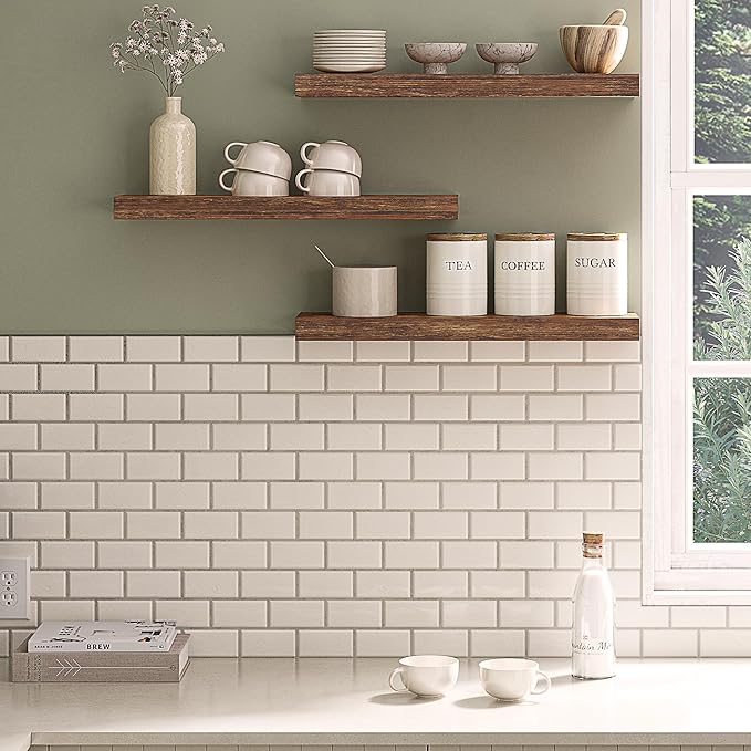 Ballucci Floating Shelves for Wall, 24" Wood Shelf Set of 3, Invisible Brackets Floating Shelf for Wall Decor Living Room, Bathroom, Bedroom, Kitchen, 6" Depth, Rustic Brown