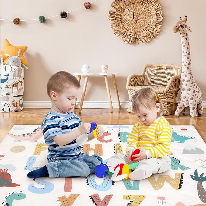 Baby Play Mat Toddler Playpen Mat 50 x 50 inch, Removable-Washable Cover,Extra Thick Foam Padding,Non-Slip Crawling Cushion for Infants, Toddlers & Babies Tummy Playing Time