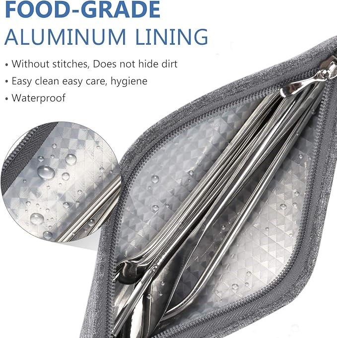 Aosbos Reusable Straws Carrying Case, Portable Small Pouch for Metal, Paper, Plastic, Silicone Disposable Straws, Stainless Steel Chopstick - Grey