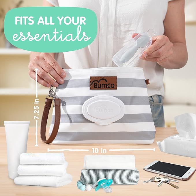 Bumco Diaper Clutch Bag and Mini Cream Spatula - Baby Travel Essentials, Small Bag with Wipes Dispenser, BPA-Free Butt Spatula, Mini Cream Applicator with Case