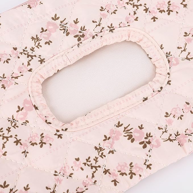 HIBEAR Quilted Diaper Wipe Pouch Portable Mommy Bag Refillable Floral Baby Wipe Holder for Travel Stroller Daily Casual (red-)