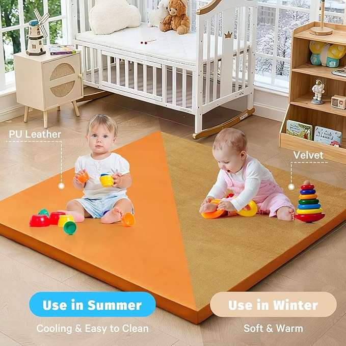 Waterproof Baby Play Mat for Floor 1.3"Thick Memory Foam 47 * 47 Cushion Playpen Playmat Tummy Time Crawling Mat Nursery Rug Pad Mattress Create Soft & Safe Area for Infants,Toddler,Kid,Orange