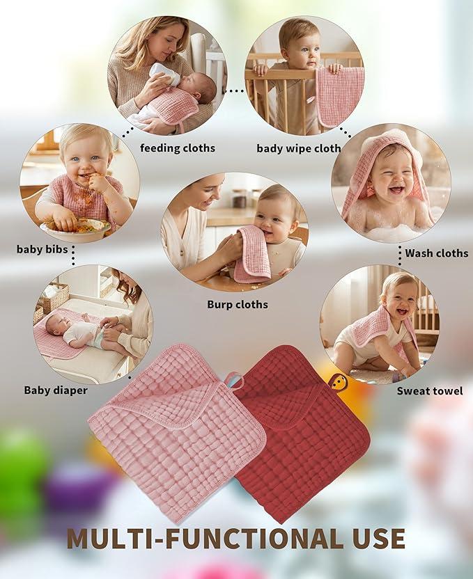 14Pack Muslin Baby Burp Cloths 100% Cotton 20"X10" Soft Absorbent Quick Drying Newborn Drool Baby Face Washcloths