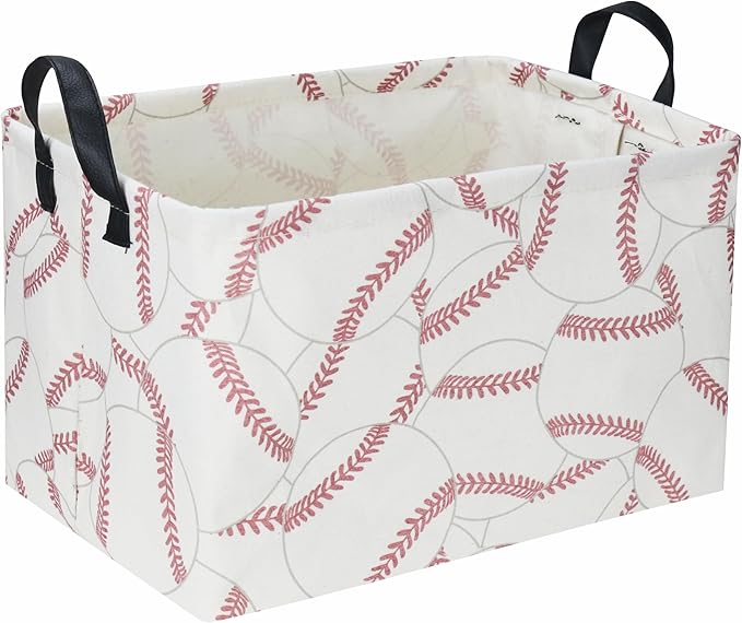 Sanjiaofen Rectangular Baseball Baskets, Sport Basket for Kids,Kids Basket, Boys Storage bins with Handles.Clothers,Toys,Books, Gifts Storage. (Baseball)