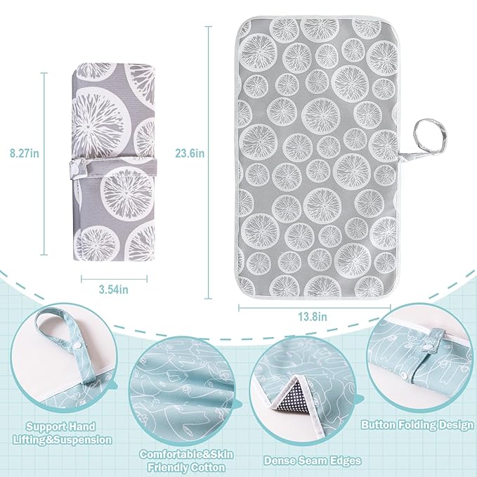 Foldable Baby Changing Mat 2 Pack, Diaper Changing Pad Waterproof Travel Diaper Mat Infant Urinal Pad Baby Changing Kit for Home Travel Outside. (Gray+Blue)