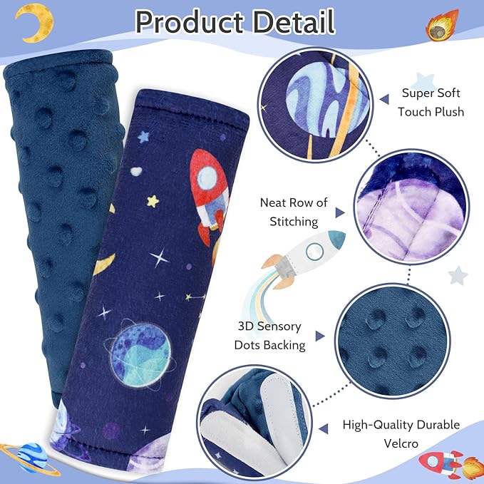 Baby Car Seat Strap Cover 2 Pack Outer Space Car Seat Straps Shoulder Pads, Seat Belt Cushions Pads for Infant Car Seats, Stroller, Pushchair
