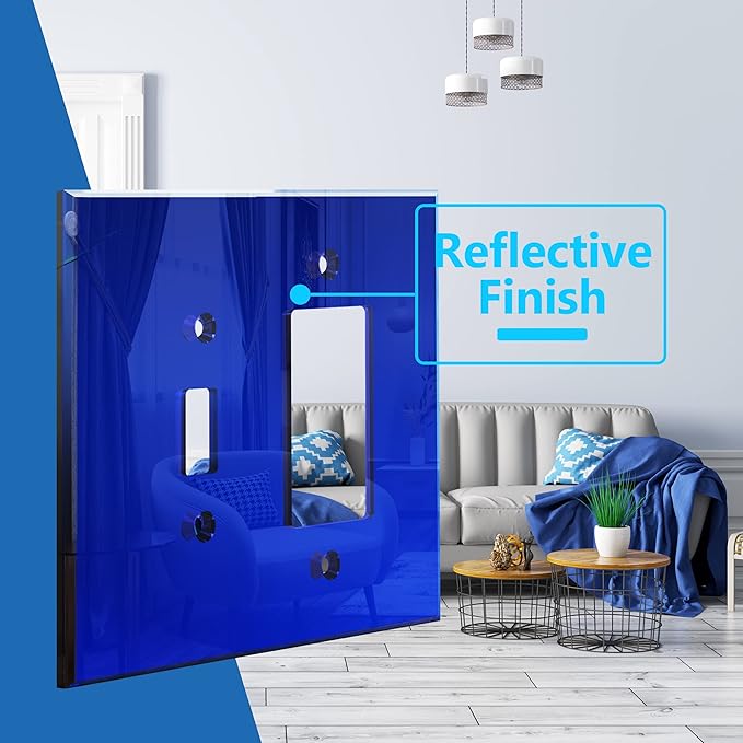 LIDER Reflective Acrylic Combination Wall Plate, Mirrored Double Switch Plate, Combo Toggle Switch and Decorator Outlet Cover, Acrylic Glass, Oversized 2-Gang 5.25" x 5.25", LWP-1131O-ABL, Blue