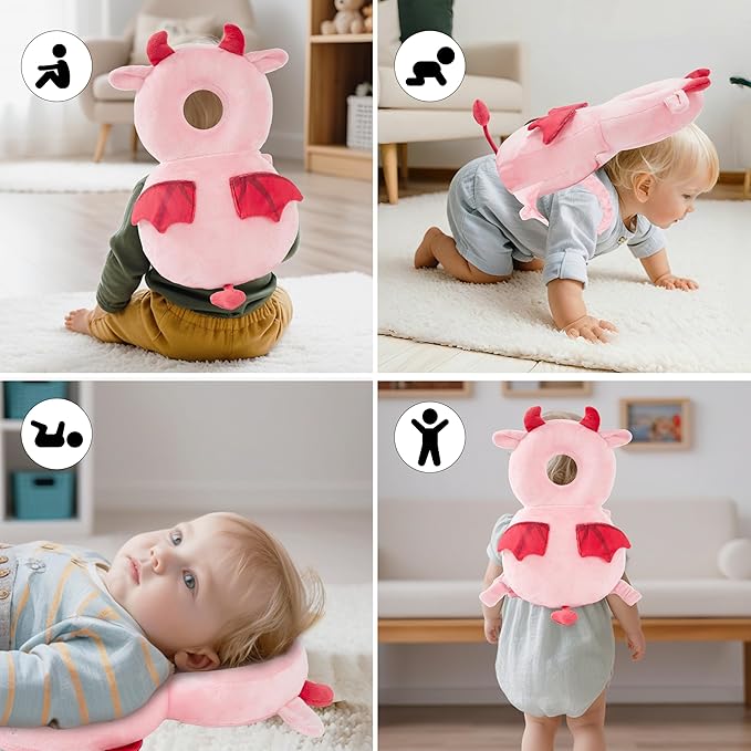 Baby Head Back Protector Backpack Toddler Safety Protector Cushion Pad Soft, Adjustable and Lightweight Design for Safe Walking and Crawling Toddlers Girls and Boys(Pink Devil)