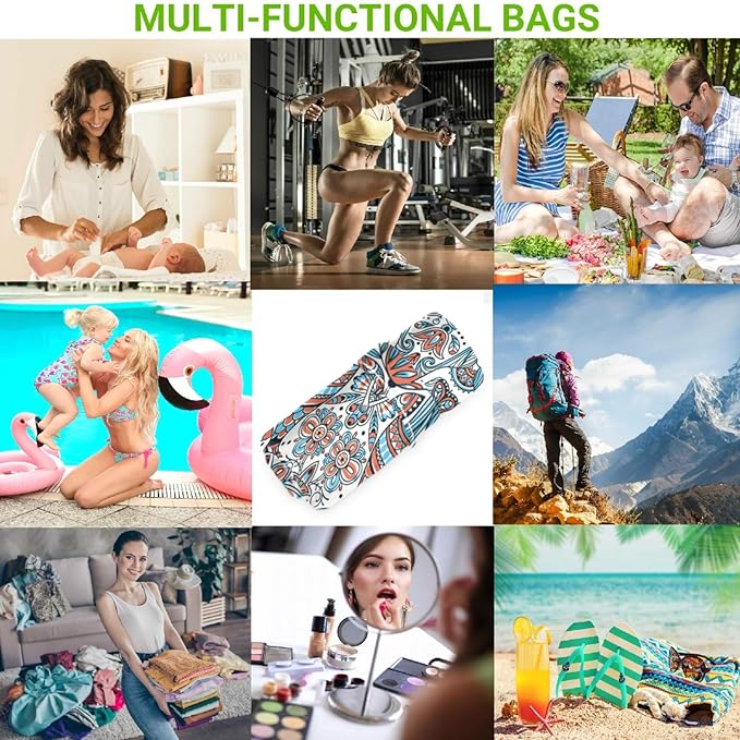 visesunny Vintage Mermaid 2Pcs Wet Bag with 2 Zippered Pockets Snap Handle Washable Reusable Roomy for Travel,Beach,Pool,Daycare,Stroller,Diapers,Dirty Gym Clothes, Wet Swimsuits, Toiletries