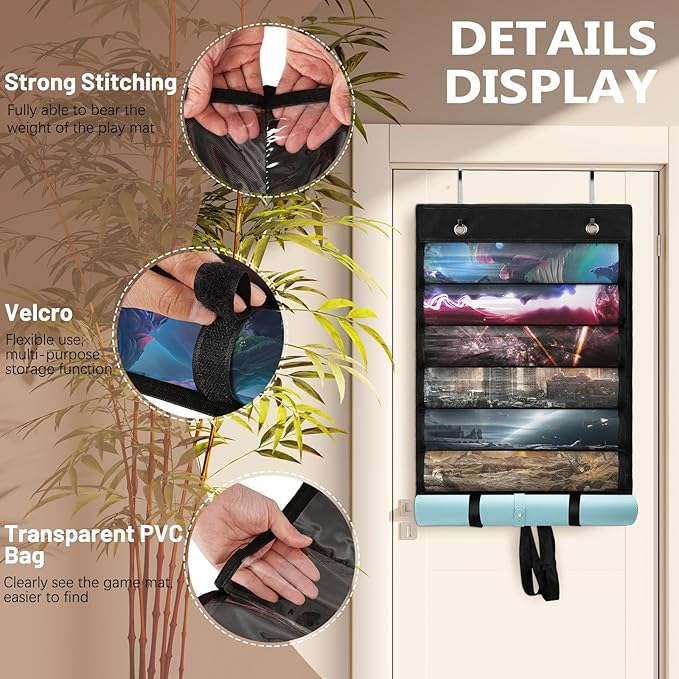 Playmats Tube Storage Bag for 6+1 Game Mats – Portable Playmats Case with Transparent PVC Slots，Hanging Playmats Holder with 2 Hooks